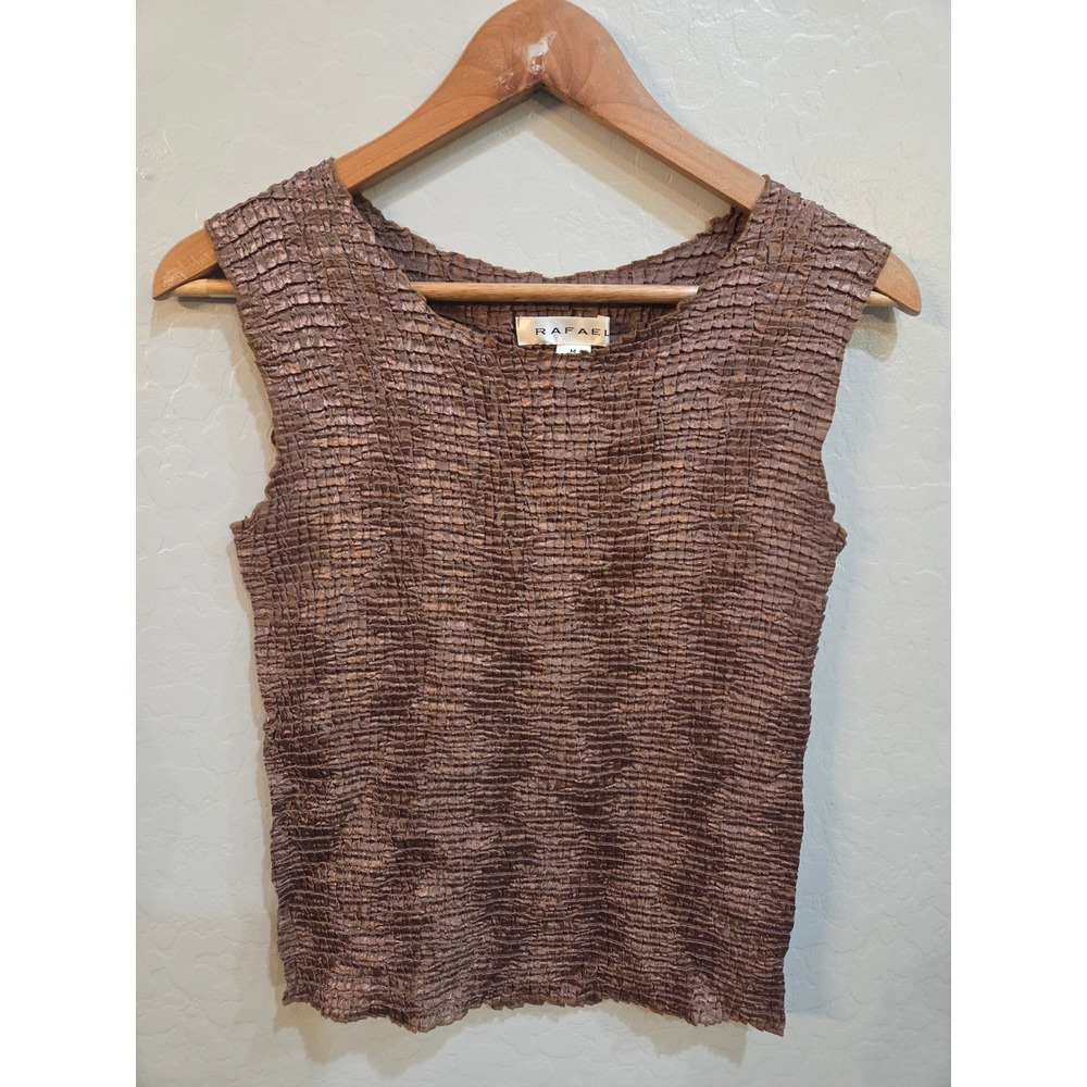 Rafael Brown Crinkle Popcorn Texture Sleeveless Top Y2K Medium